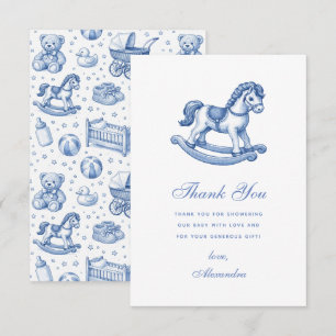 Tarjeta De Agradecimiento Fiesta de Baby Shower de Caballo Mecedor Azul y Bl