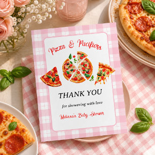 Tarjeta De Agradecimiento Fiesta de Baby Shower de Cuadros Rosados y Pizza c