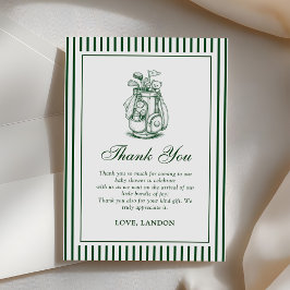 Tarjeta De Agradecimiento Fiesta de Baby Shower de Golf con Raya Verde
