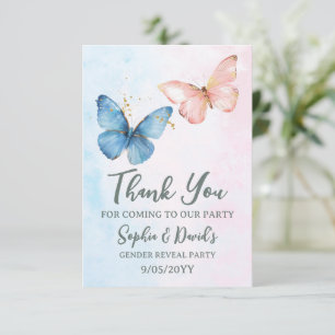 Tarjeta De Agradecimiento Fiesta de Baby Shower de revelación de género azul