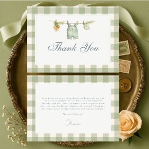 Tarjeta De Agradecimiento Fiesta de Baby Shower de Verde Menta a Cuadros Cul