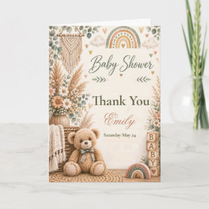 Tarjeta De Agradecimiento Fiesta de Baby Shower del Oso Teddy Boho