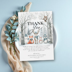 Tarjeta De Agradecimiento Fiesta de Baby Shower Mixta Bosque Invernal Animal