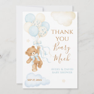 Tarjeta De Agradecimiento Fiesta de Baby Shower Niño Globo Azul Esperamos co