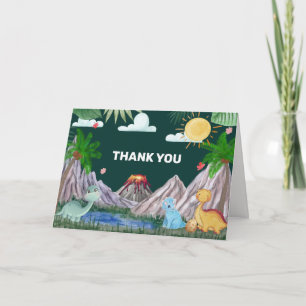 Tarjeta De Agradecimiento Fiesta de Baby Shower Verde Pino Salvaje Volcán Di