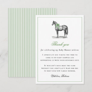 Tarjeta De Agradecimiento Fiesta de Baby Shower Vintage Elegante Verde Equin