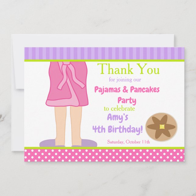 Tarjeta De Agradecimiento Fiesta de Bata, Pijamas y Panqueques (Anverso)