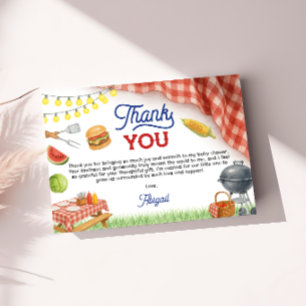 Tarjeta De Agradecimiento Fiesta de BBQ Azul para Baby Shower 5x3.5
