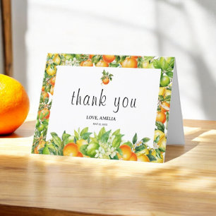 Tarjeta De Agradecimiento Fiesta de Bebé Acuarela de Jardín de Cítricos Fres