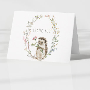 Tarjeta De Agradecimiento Fiesta de Bebé Acuarela Erizo Bosque Rústico