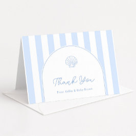 Tarjeta De Agradecimiento Fiesta de Bebé Arco Azul Blanco Conchas Modernas