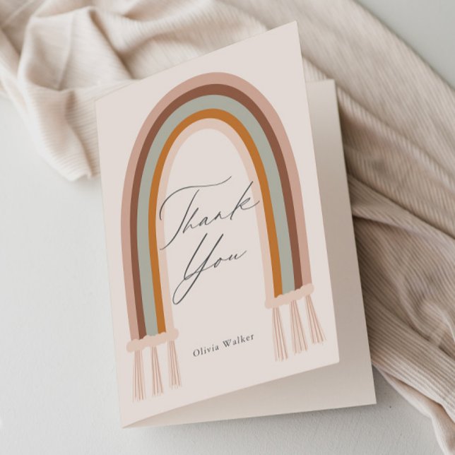Tarjeta De Agradecimiento Fiesta de Bebé Arcoíris Boho Tierra (Boho Rainbow Earthy Shower Thank You Card.)