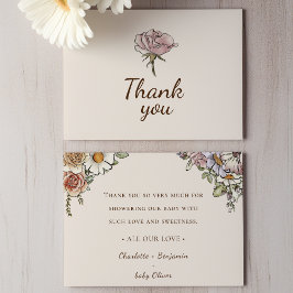 Tarjeta De Agradecimiento Fiesta de Bebé Boho Vintage Floral Beige