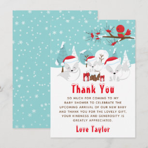 Tarjeta De Agradecimiento Fiesta de Bebé Bosque de Navidad Zorros Árticos