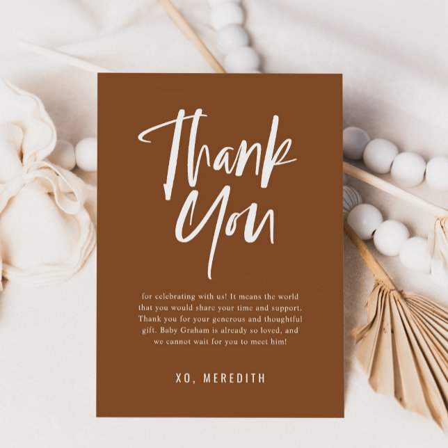 Tarjeta De Agradecimiento Fiesta de Bebé con Caligrafía Simple y Neutra (Subido por el creador)