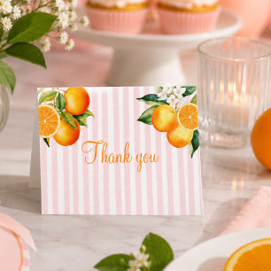 Tarjeta De Agradecimiento Fiesta de Bebé con Citricos Rosa y Naranja