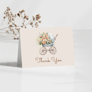Tarjeta De Agradecimiento Fiesta de Bebé con Cochecito de Bebé Floral Boho