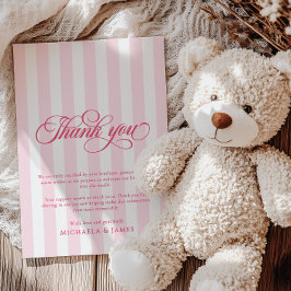 Tarjeta De Agradecimiento Fiesta de Bebé con Letra Elegante y Rayas