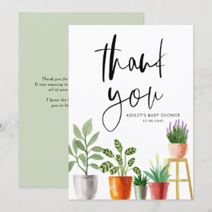 Tarjeta De Agradecimiento Fiesta de Bebé con Maceteros de Plantas Acuarela B