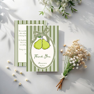 Tarjeta De Agradecimiento Fiesta de bebé con rayas retro verde salvia pera