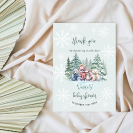 Tarjeta De Agradecimiento Fiesta de bebé Copo de nieve de invierno Bosque An