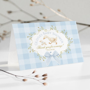 Tarjeta De Agradecimiento Fiesta de Bebé Coquette Silly Goose Cuadros Azules