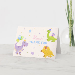 Tarjeta De Agradecimiento Fiesta de bebé Cumpleaños con Globo de Dinosaurio