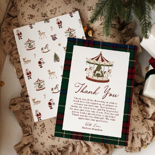 Tarjeta De Agradecimiento Fiesta de Bebé de Carousel de Navidad Vintage de T
