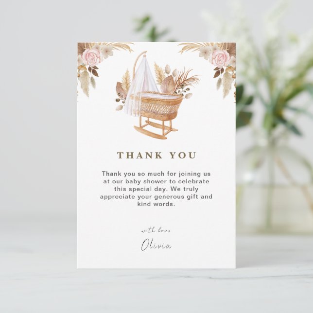 Tarjeta De Agradecimiento Fiesta de Bebé de Flores Acuarela Lindas Blancas (Anverso de pie)