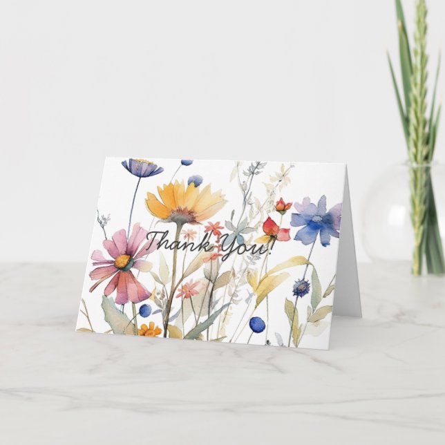 Tarjeta De Agradecimiento Fiesta de Bebé de Flores Silvestres con Acuarelas  (Anverso)