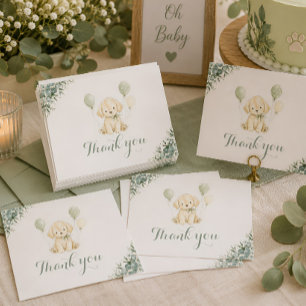 Tarjeta De Agradecimiento Fiesta de Bebé de Golden Retriever Verde Menta Neu