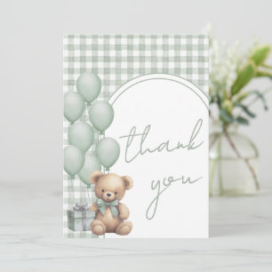 Tarjeta De Agradecimiento Fiesta de Bebé de Oso Verde Salvia