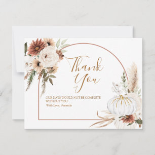 Tarjeta De Agradecimiento Fiesta de Bebé Floral de Calabaza Blanca Arco Boho