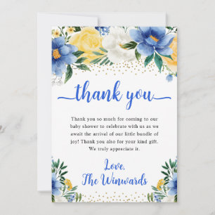 Tarjeta De Agradecimiento Fiesta de Bebé Flores de Verano Azul Boho y Amaril