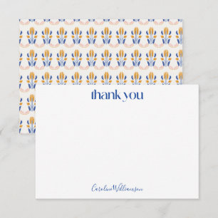 Tarjeta De Agradecimiento Fiesta de Bebé Flores Folk Escandinavas Azules Ado