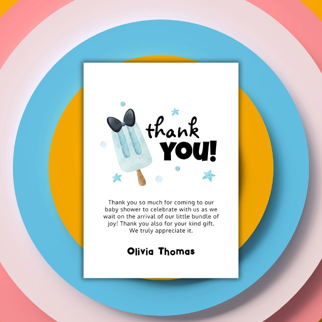 Tarjeta De Agradecimiento Fiesta de Bebé Helado de Arcoíris Listo para Explo (Unique Ready To Pop Bow Ice Cream Baby Shower Thank You Card)