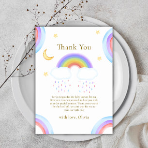 Tarjeta De Agradecimiento Fiesta de Bebé Luna Estrella Arcoíris Boho Acuarel