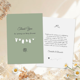 Tarjeta De Agradecimiento Fiesta de Bebé Minimalista Boho Verde Salvia