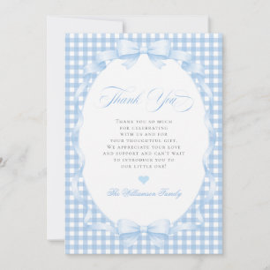 Tarjeta De Agradecimiento Fiesta de Bebé Niño Coqueta de Cuadro Azul