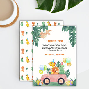 Tarjeta De Agradecimiento Fiesta de Bebé Niño Dinocar Hatching Tropical Próx