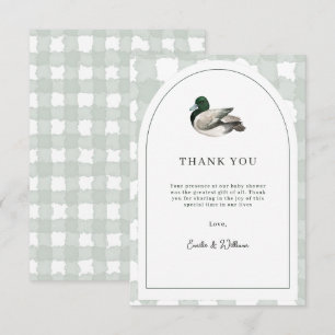 Tarjeta De Agradecimiento Fiesta de Bebé Pato Silvestre Neutro Verde