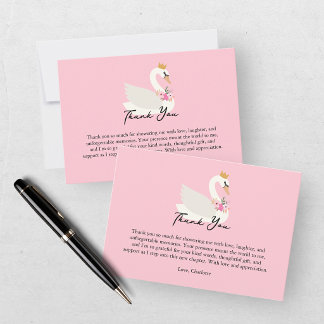 Tarjeta De Agradecimiento Fiesta de Bebé Princesa Cisne Rosa