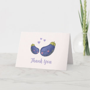 Tarjeta De Agradecimiento Fiesta de Bebé Purple Kawaii Little Heart Berenjen