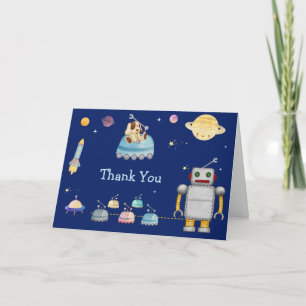 Tarjeta De Agradecimiento Fiesta de Bebé Robot Niño Juguete de Aventura Espa