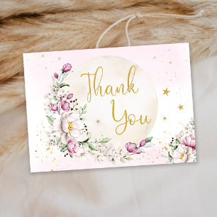 Tarjeta De Agradecimiento Fiesta de Bebé Rosa Floral Moon