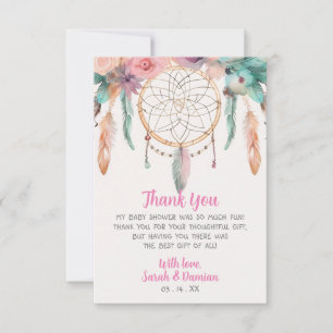 Tarjeta De Agradecimiento Fiesta de Bebé Soñadora Acuarela Bohemia Colorida