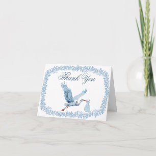 Tarjeta De Agradecimiento Fiesta de bebé Stork Floral Toile Vintage Azul