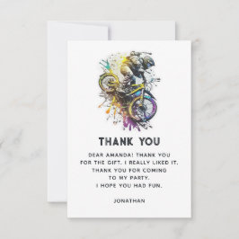 Tarjeta De Agradecimiento Fiesta de bicicleta BMX para niños. Cumpleaños de 