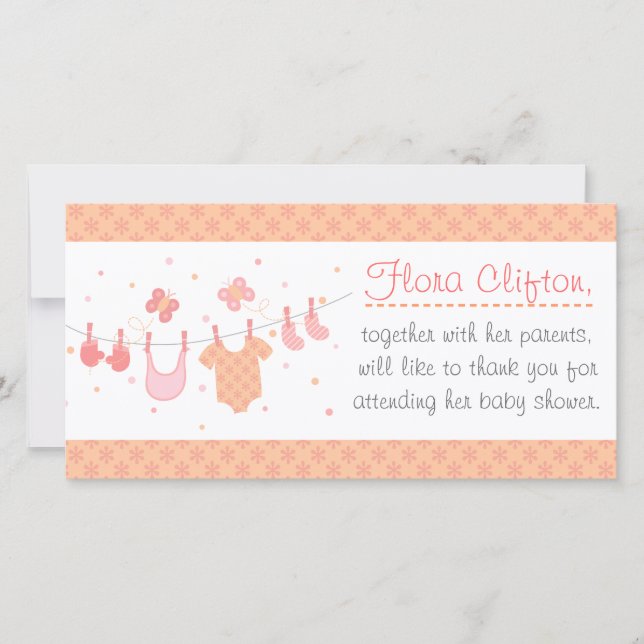 Tarjeta De Agradecimiento Fiesta de bienvenida al bebé: Ropa del bebé en (Anverso)