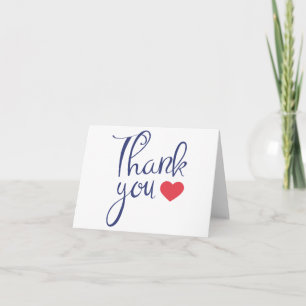 Tarjeta De Agradecimiento Fiesta de Boda Corazón Rojo Gracias Azul Marino